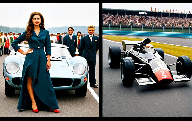 Grid Girls - Then and Now** "A split image. On the left: a vintage Formula One scene with fully clothed grid girls in appropriate attire standing next to a race car. On the right: a modern Formula One scene with a fully clothed, accomplished woman in professional dress being honored on the grid. Safe for work, appropriate content, modest clothing, professional, perfect anatomy, correct proportions, natural pose, high quality." **