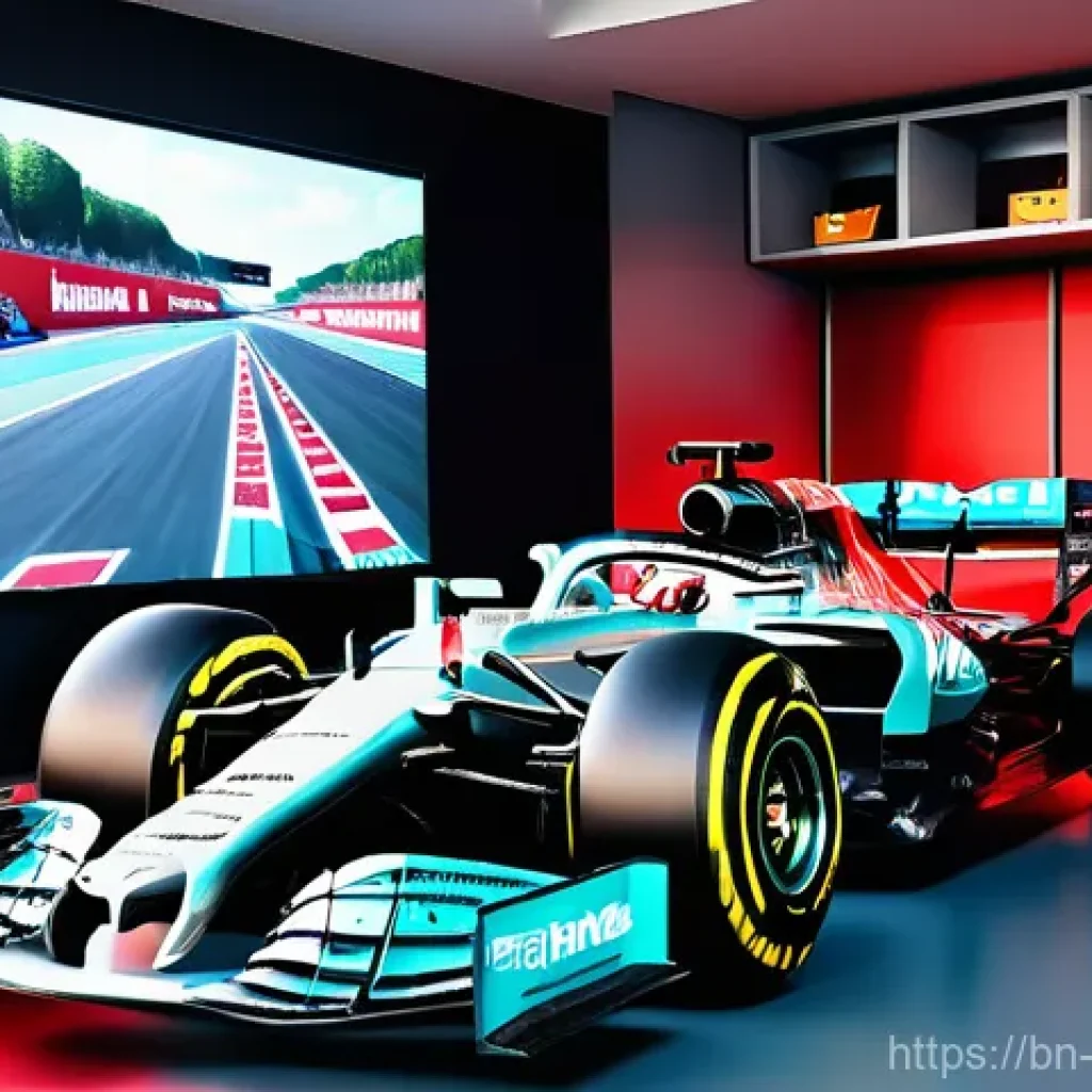 F1 라이브 스트리밍 플랫폼 - **Immersive F1 TV Pro Fan Experience:** A vibrant, realistic image of a young adult, either male...