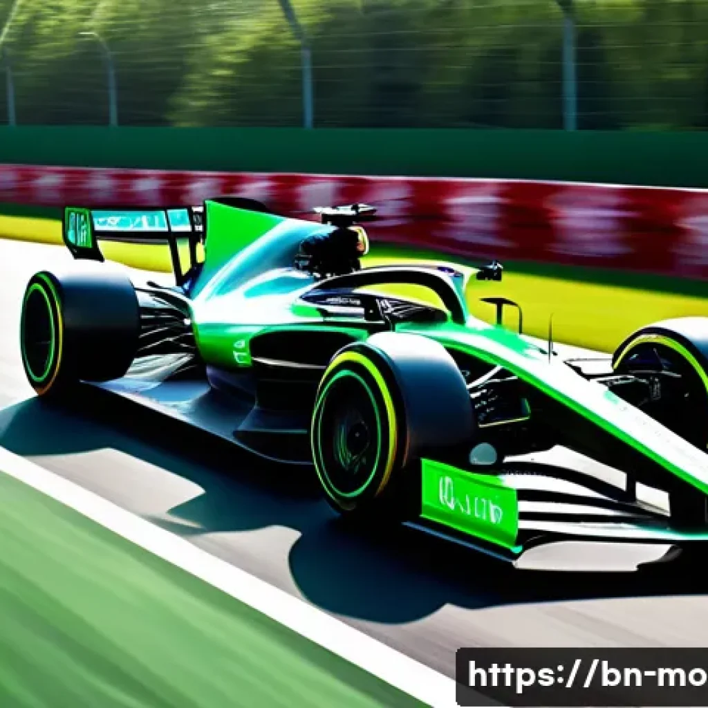 F1 머신의 재활용 가능 소재 - **"A futuristic Formula 1 car, sleek and aerodynamic, races on a sunlit track. The car's engine subt...