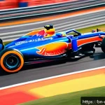 F1 머신의 배기 시스템 기술 - A hyper-realistic close-up of an F1 car&rsquo;s engine exhaust system during a race, showcasing intricate ...