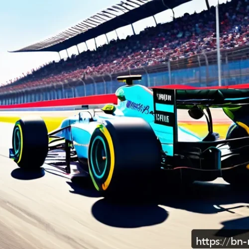 F1 타이어 전략 - A high-detail, dynamic scene of a Formula 1 race car on a sunny, dry track, showcasing the tire type...